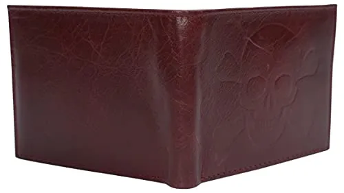 Marshal Skull Logo RFID Blocking Genuine Leather Bifold Wallet for Men