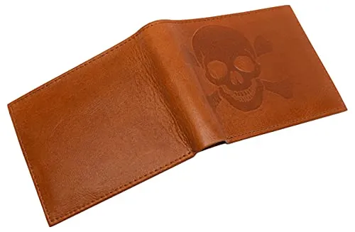 Marshal Skull Logo RFID Blocking Genuine Leather Bifold Wallet for Men