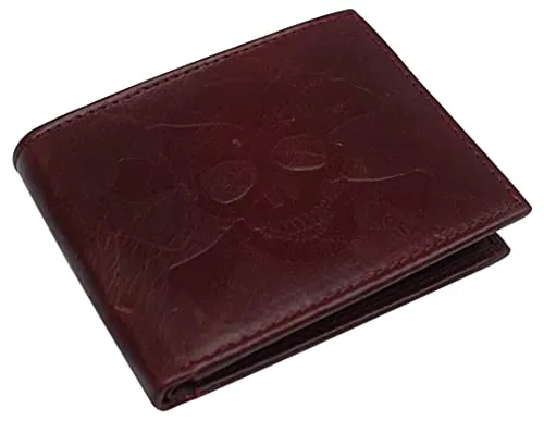 Marshal Skull Logo RFID Blocking Genuine Leather Bifold Wallet for Men