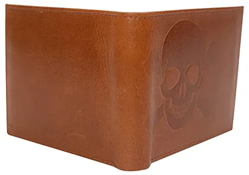 Marshal Skull Logo RFID Blocking Genuine Leather Bifold Wallet for Men
