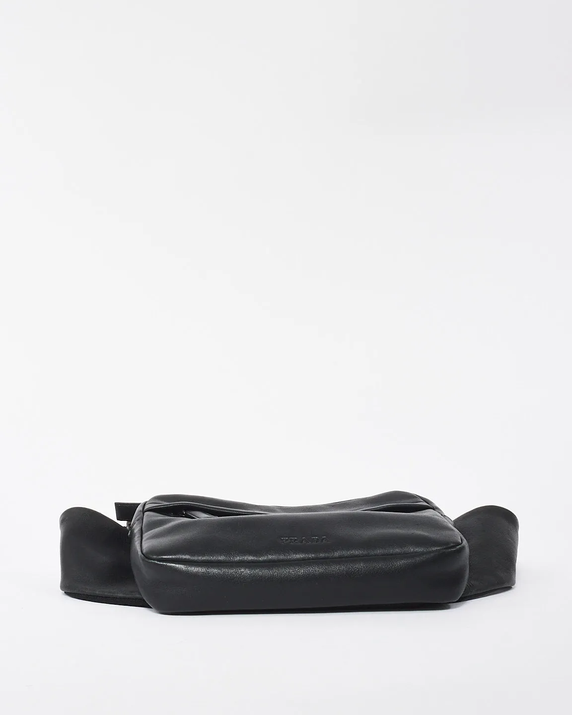 Prada Black Leather Embossed Logo Pocket Belt Bag