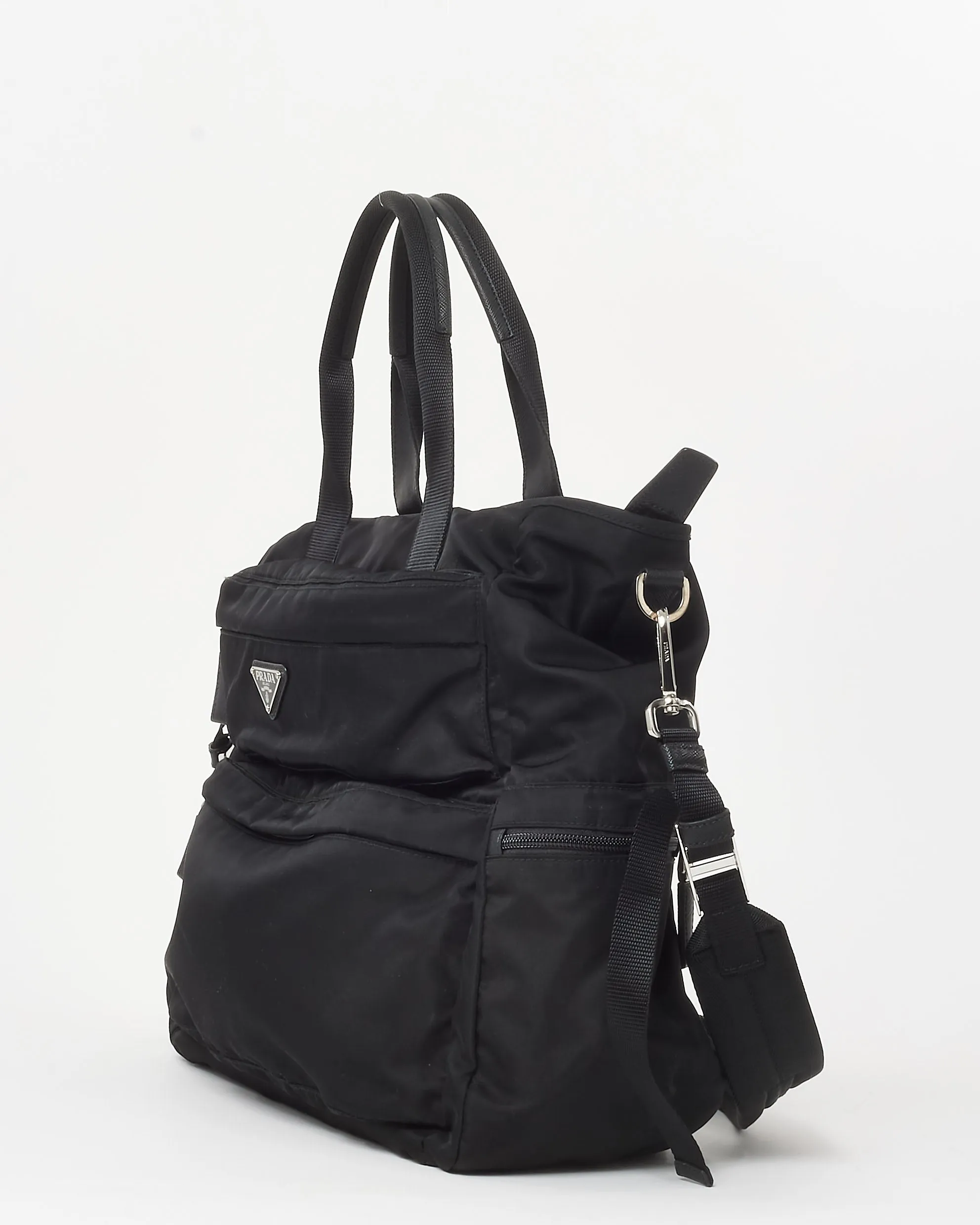 Prada Black Nylon Double Front Pocket Top Handle 2Way Carry on Bag