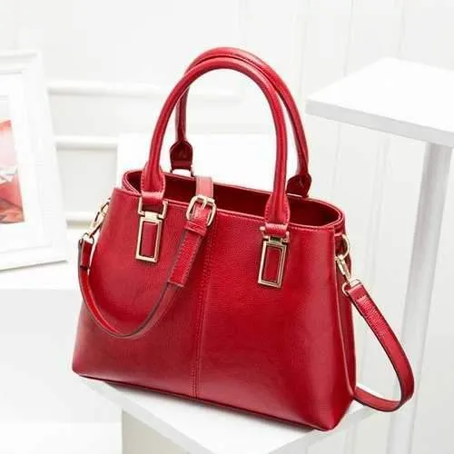 PU Leather Metal Embellished Tote - Red