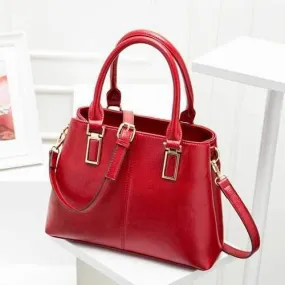 PU Leather Metal Embellished Tote - Red