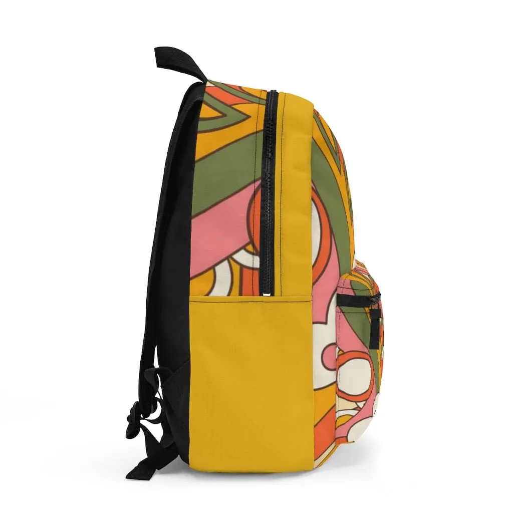Retro 70's Groovy Back To School Backpack, Hippie, Sunburst, Yellow, Orange, Green, Stay Groovy Hipster Van School Essentials