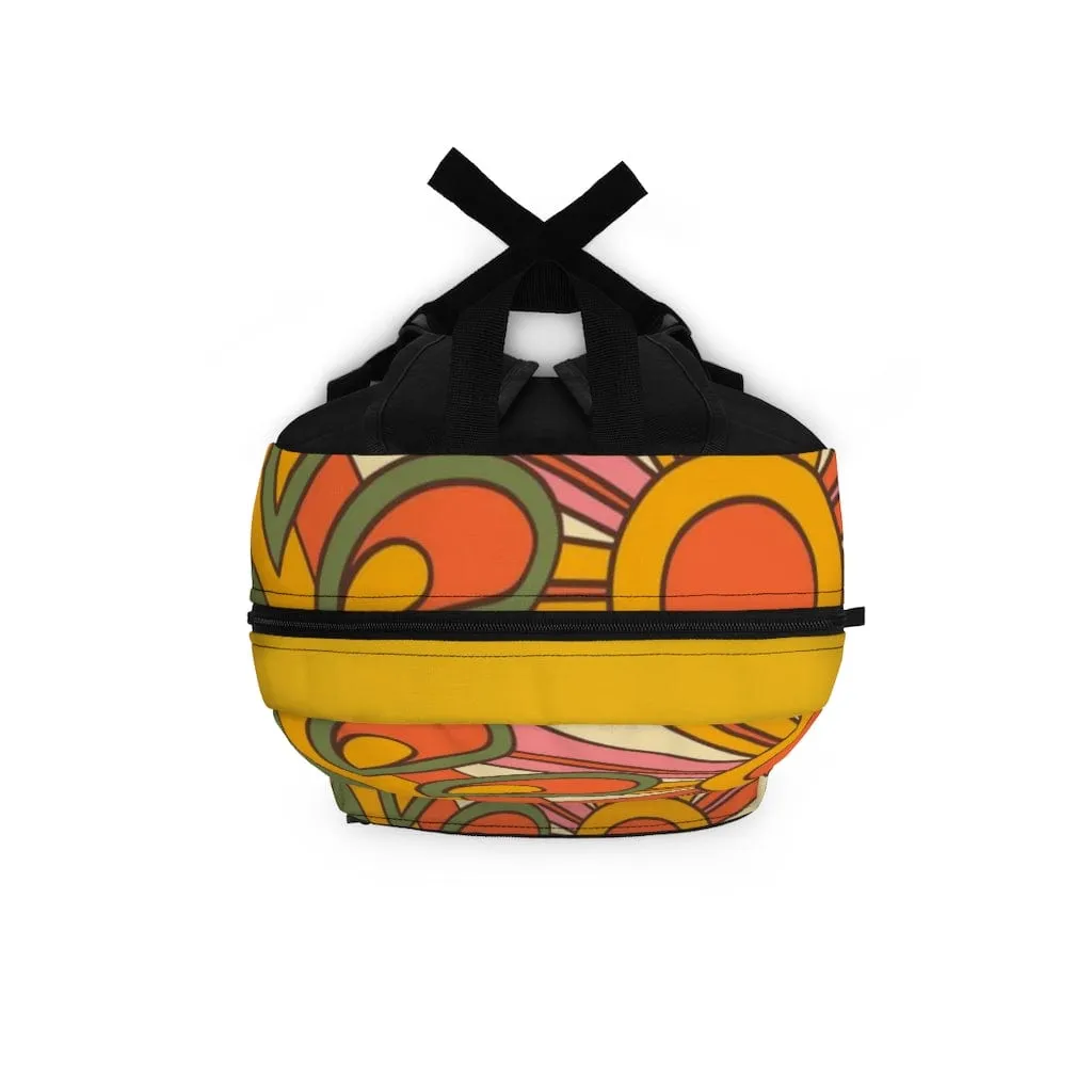 Retro 70's Groovy Back To School Backpack, Hippie, Sunburst, Yellow, Orange, Green, Stay Groovy Hipster Van School Essentials