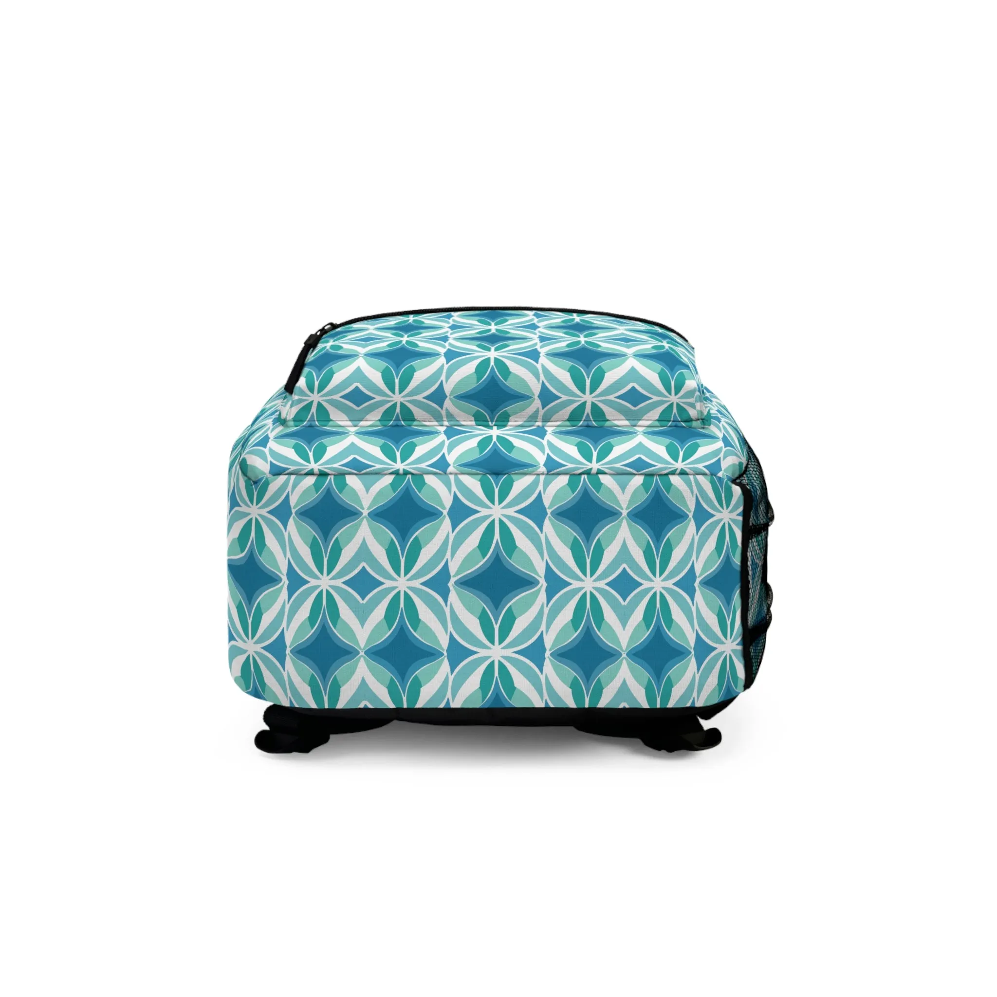 Retro Abstract Blue, Teal, and Aqua Pattern Lightweight Stylish Durable Backpack (Made in USA)