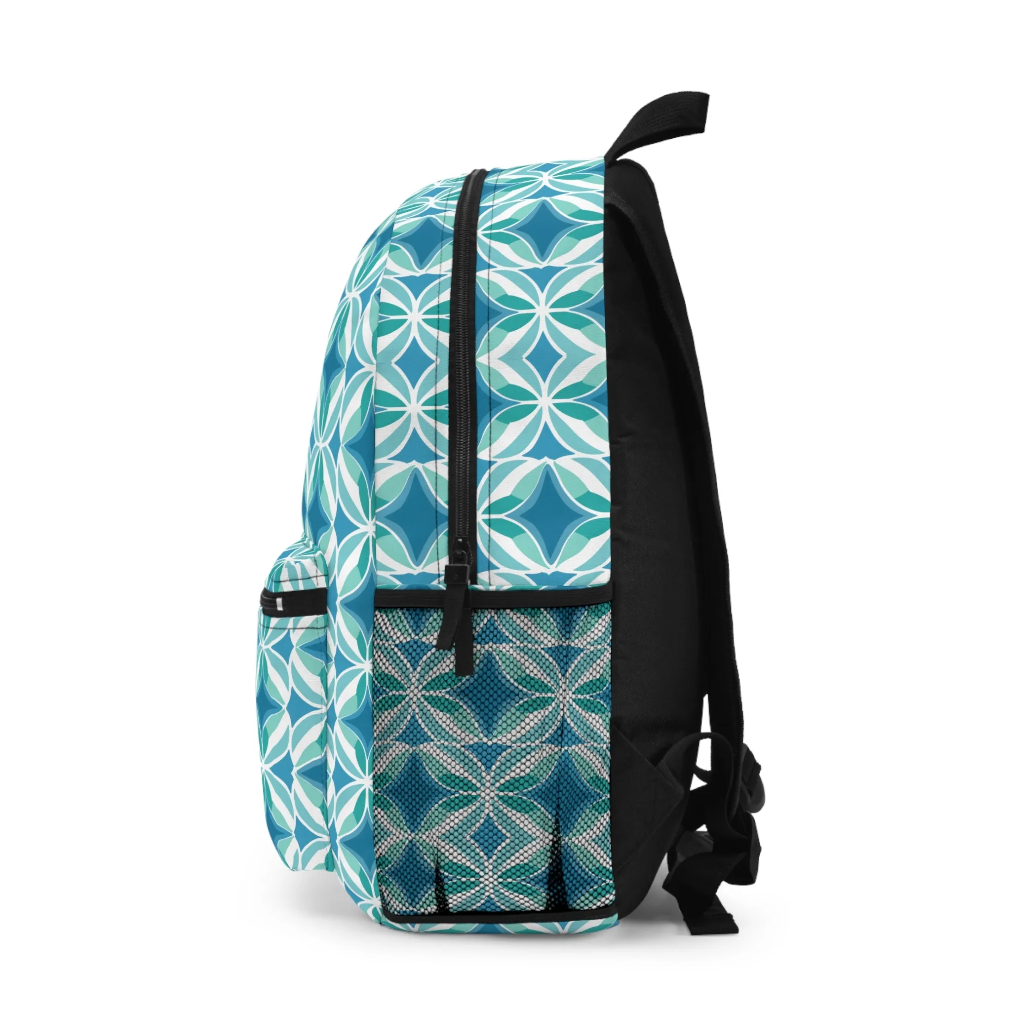Retro Abstract Blue, Teal, and Aqua Pattern Lightweight Stylish Durable Backpack (Made in USA)