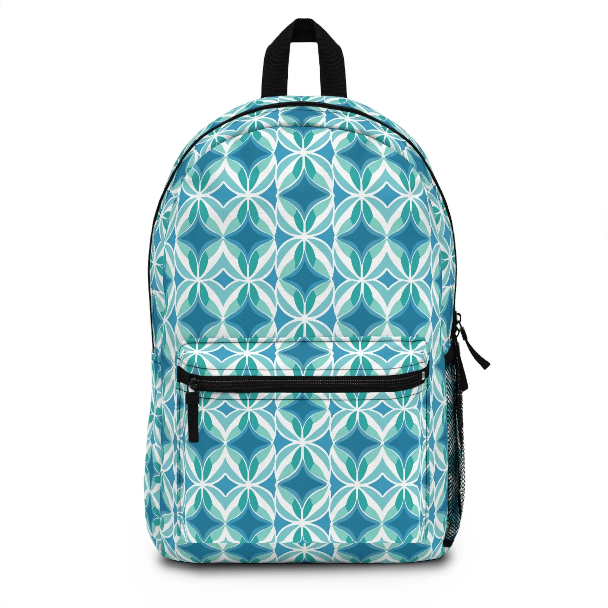 Retro Abstract Blue, Teal, and Aqua Pattern Lightweight Stylish Durable Backpack (Made in USA)