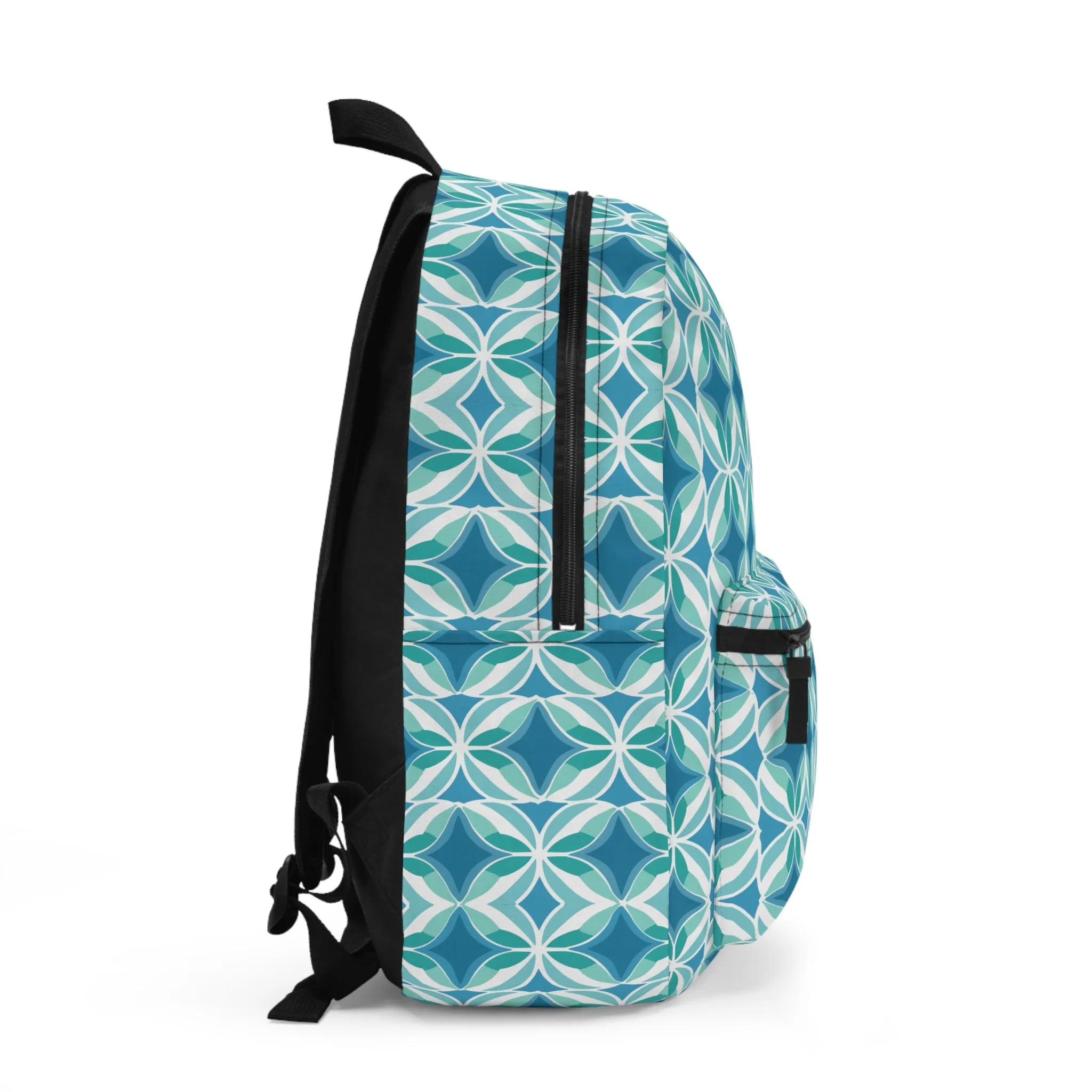 Retro Abstract Blue, Teal, and Aqua Pattern Lightweight Stylish Durable Backpack (Made in USA)