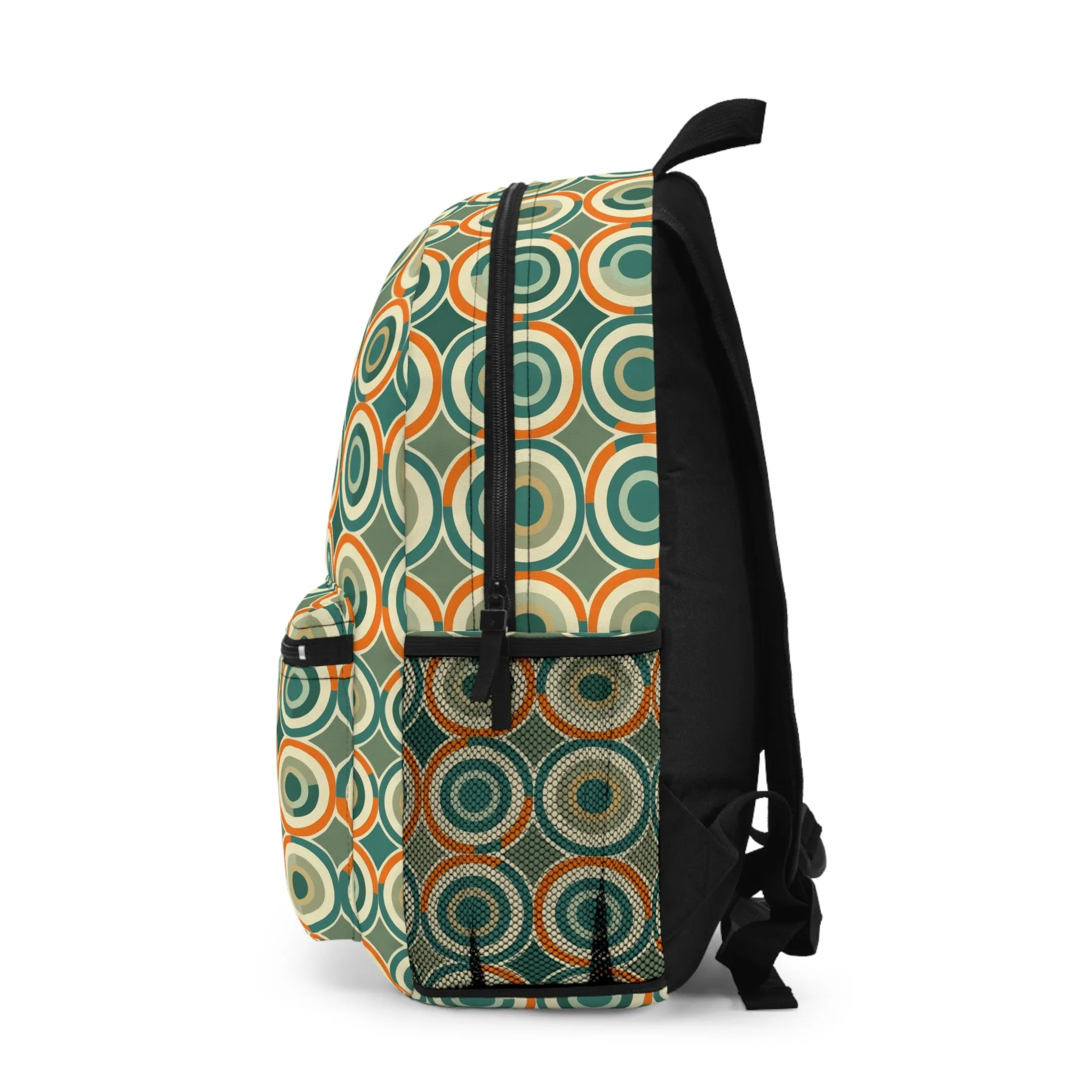 Retro Vintage Circle Pattern in Teal and Orange Lightweight Stylish Durable Backpack (Made in USA)
