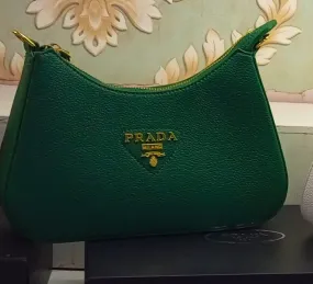 Sage Green Branded Leather Shoulder Bag -323