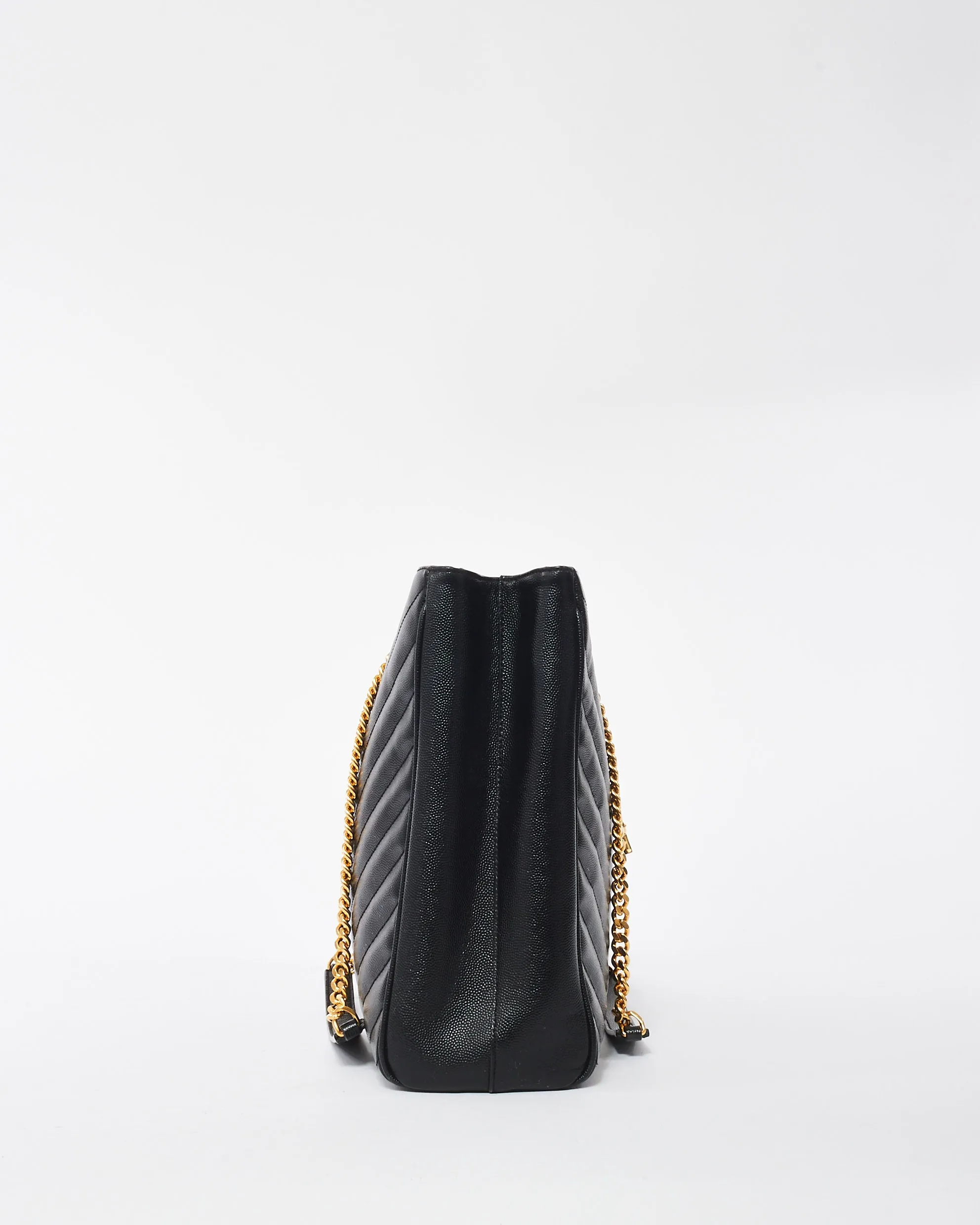 Saint Laurent Black Grain De Poudre Leather Matelasse Shopping Tote Bag