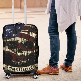 Shredded Skull American Flag Luggage Cover, Polyester/Spandex, Black/White/Red
