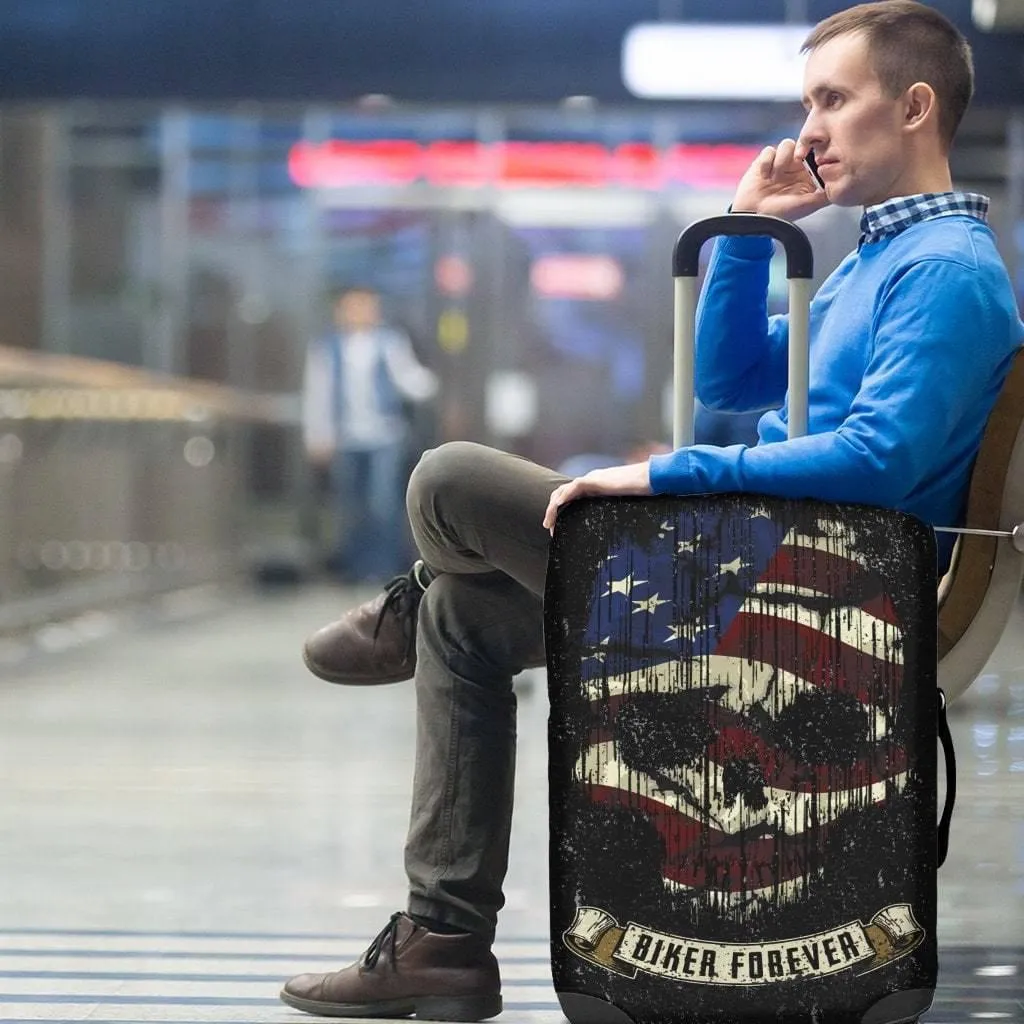 Shredded Skull American Flag Luggage Cover, Polyester/Spandex, Black/White/Red
