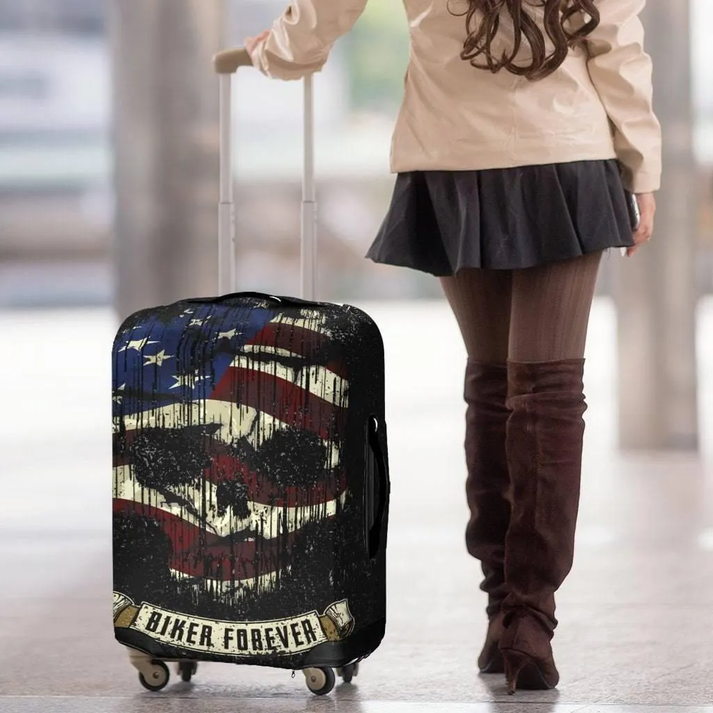 Shredded Skull American Flag Luggage Cover, Polyester/Spandex, Black/White/Red