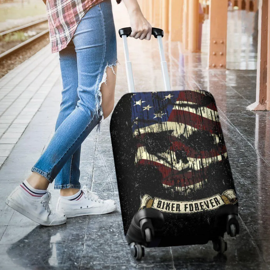 Shredded Skull American Flag Luggage Cover, Polyester/Spandex, Black/White/Red