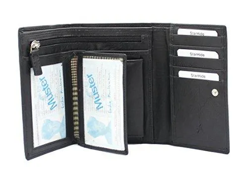 STARHIDE Women Purse Genuine Leather Trifold Multi Credit Card Clutch Wallet with Zip Pocket Gift Boxed 5515