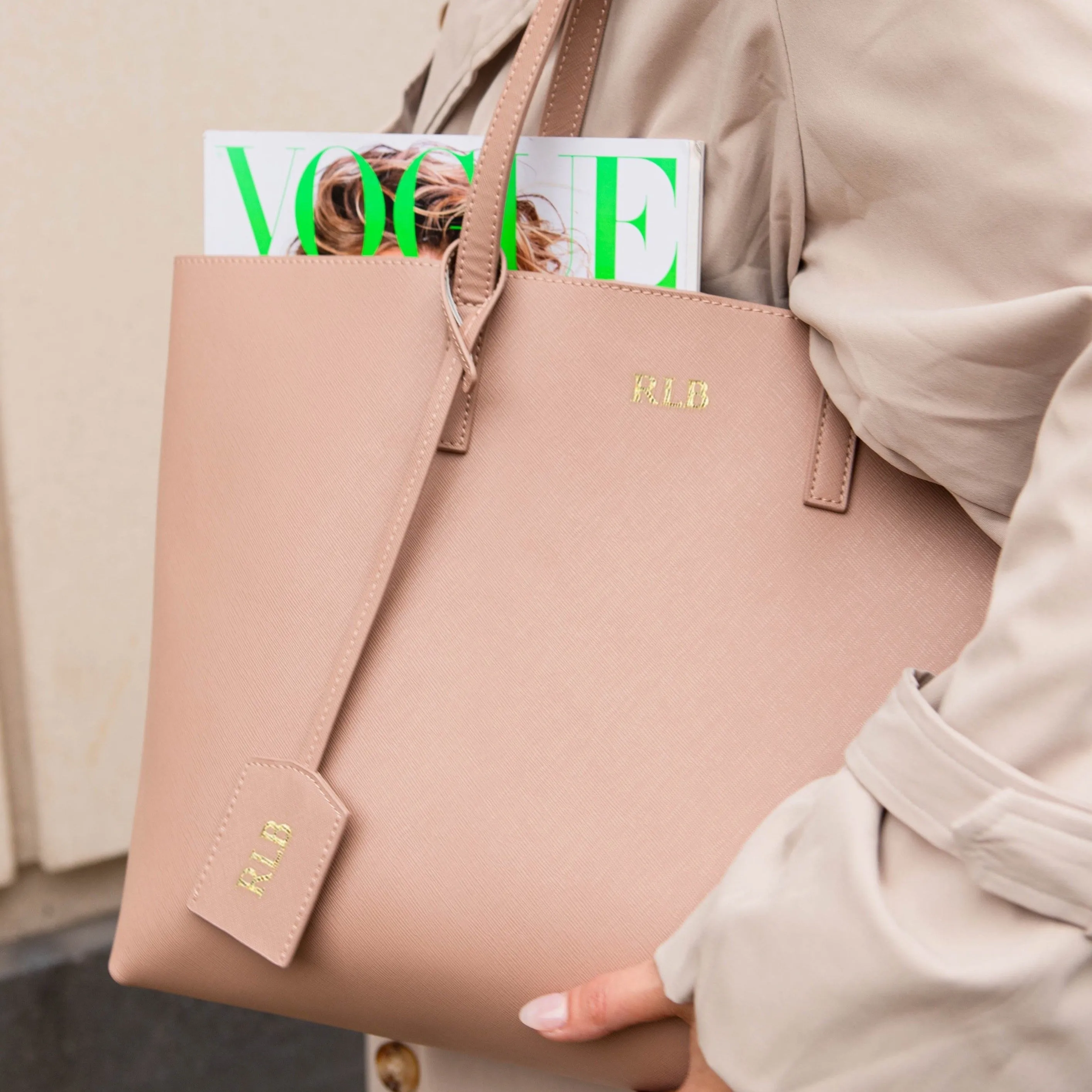 Stockholm Leather Tote Bag | Nude Saffiano