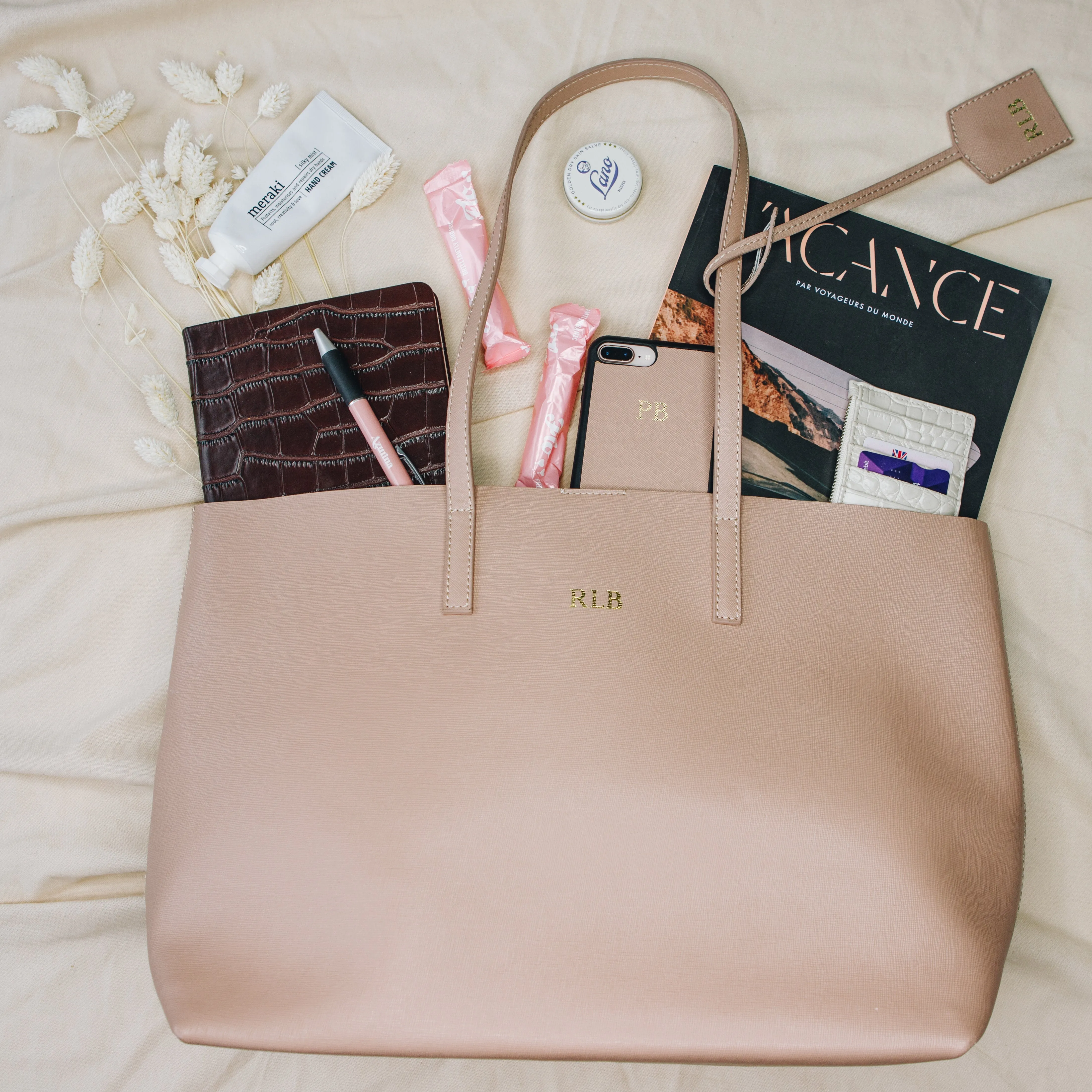 Stockholm Leather Tote Bag | Nude Saffiano