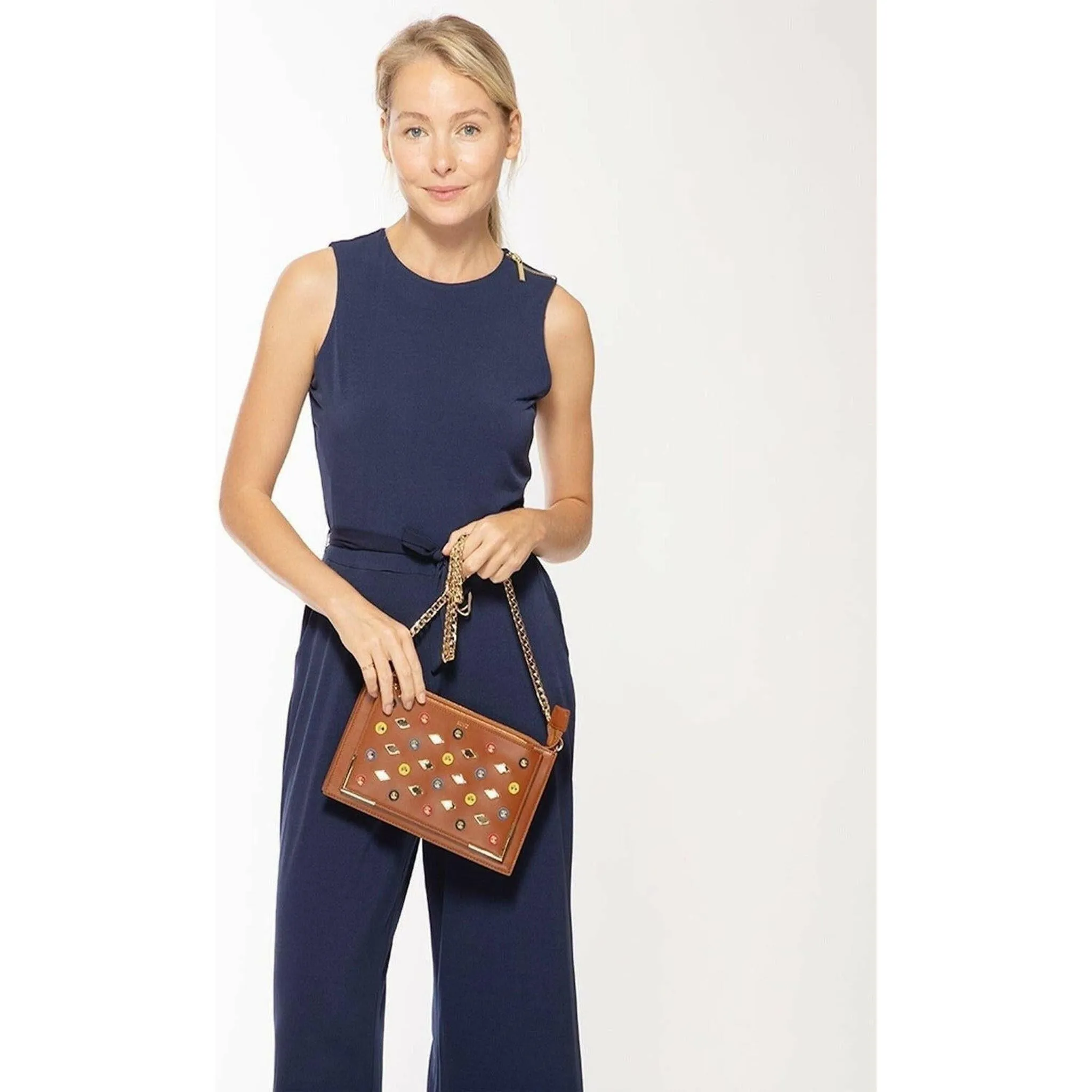 Studded Crossbody Brown Clutch