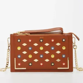 Studded Crossbody Brown Clutch