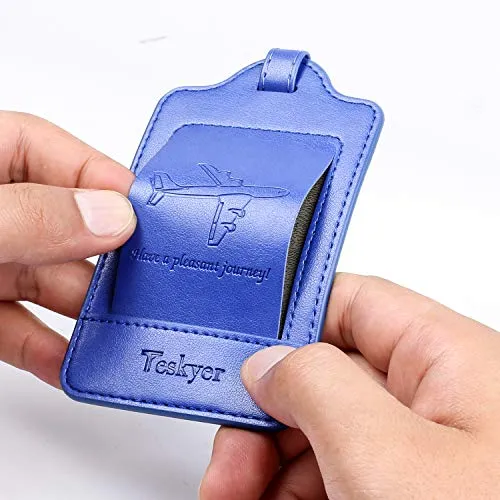Teskyer Luggage Tags, 3 Pack Premium PU Leather Luggage Tags