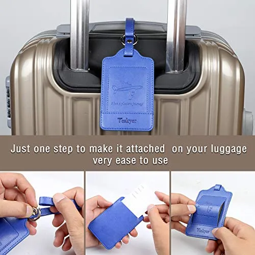 Teskyer Luggage Tags, 3 Pack Premium PU Leather Luggage Tags