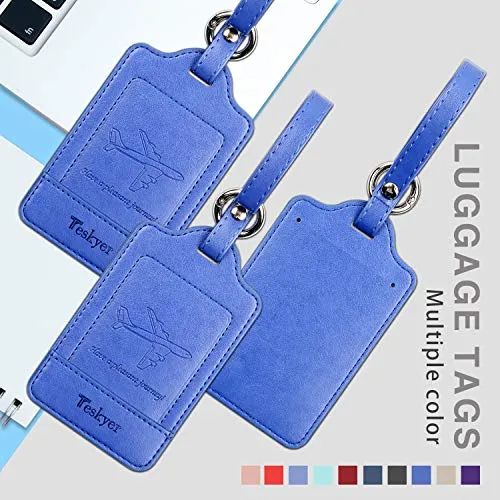 Teskyer Luggage Tags, 3 Pack Premium PU Leather Luggage Tags