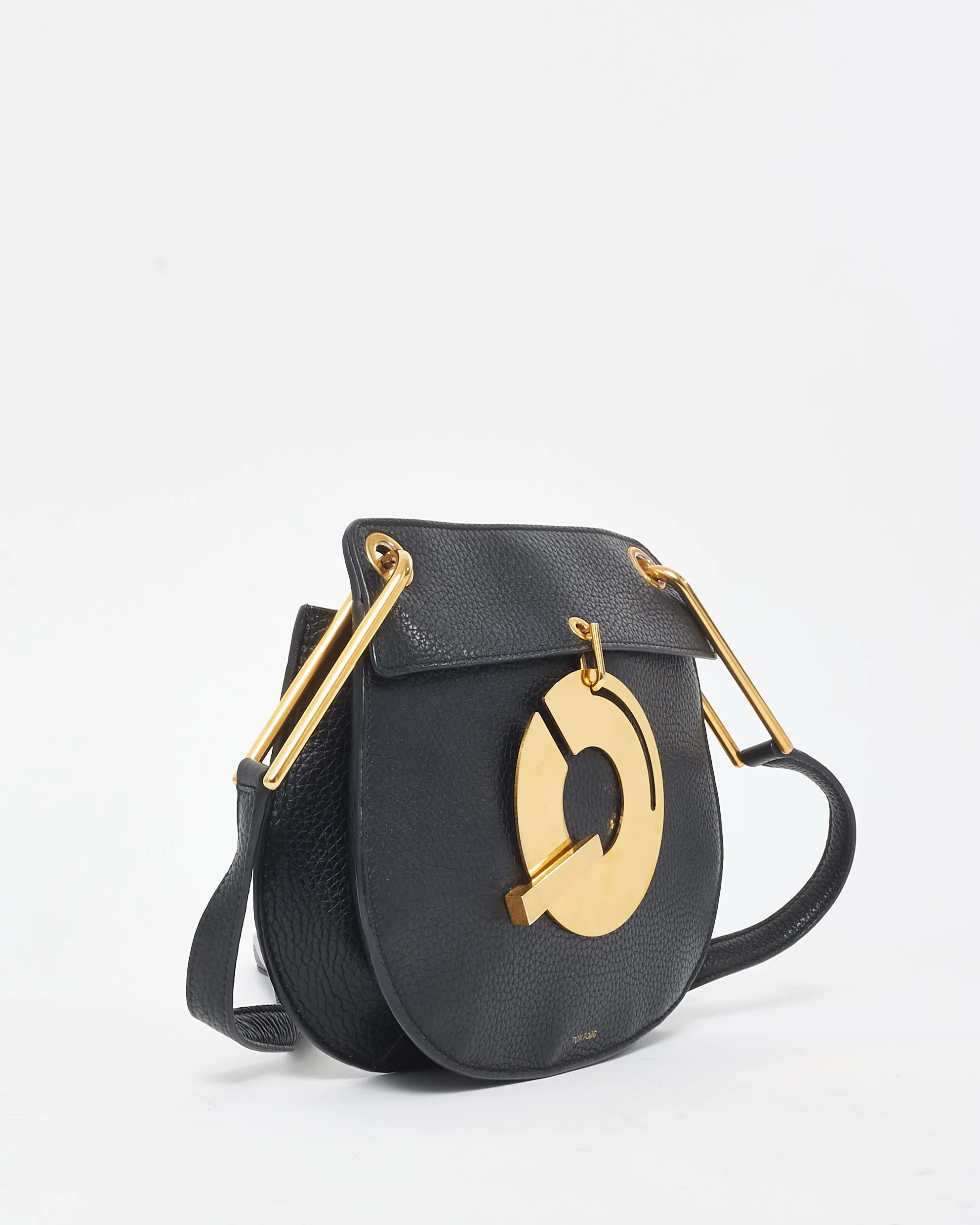 Tom Ford Black Leather & Gold Statement Hardware Crossbody Bag
