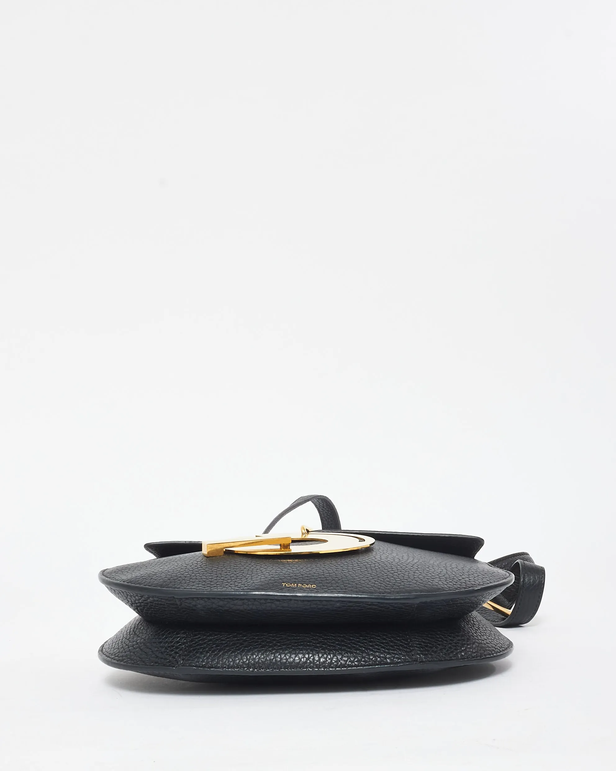 Tom Ford Black Leather & Gold Statement Hardware Crossbody Bag