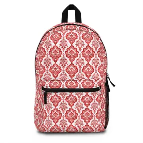 Vintage Elegance of Bold Red and White Floral Damask Pattern Lightweight Stylish Durable Backpack (Made in USA)