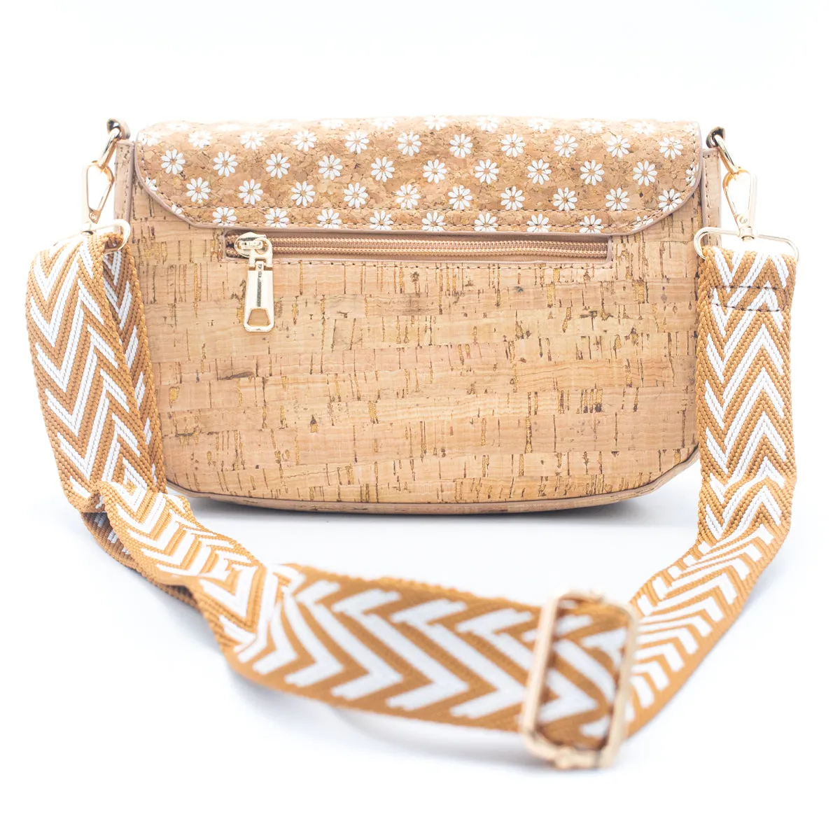 White Daisy Cork Crossbody Bag with Wide Woven Strap for Women BAGF-080