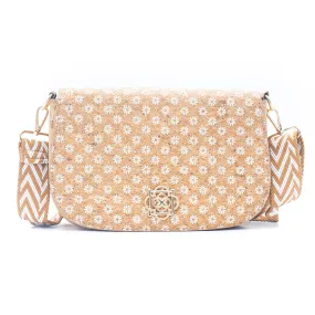 White Daisy Cork Crossbody Bag with Wide Woven Strap for Women BAGF-080