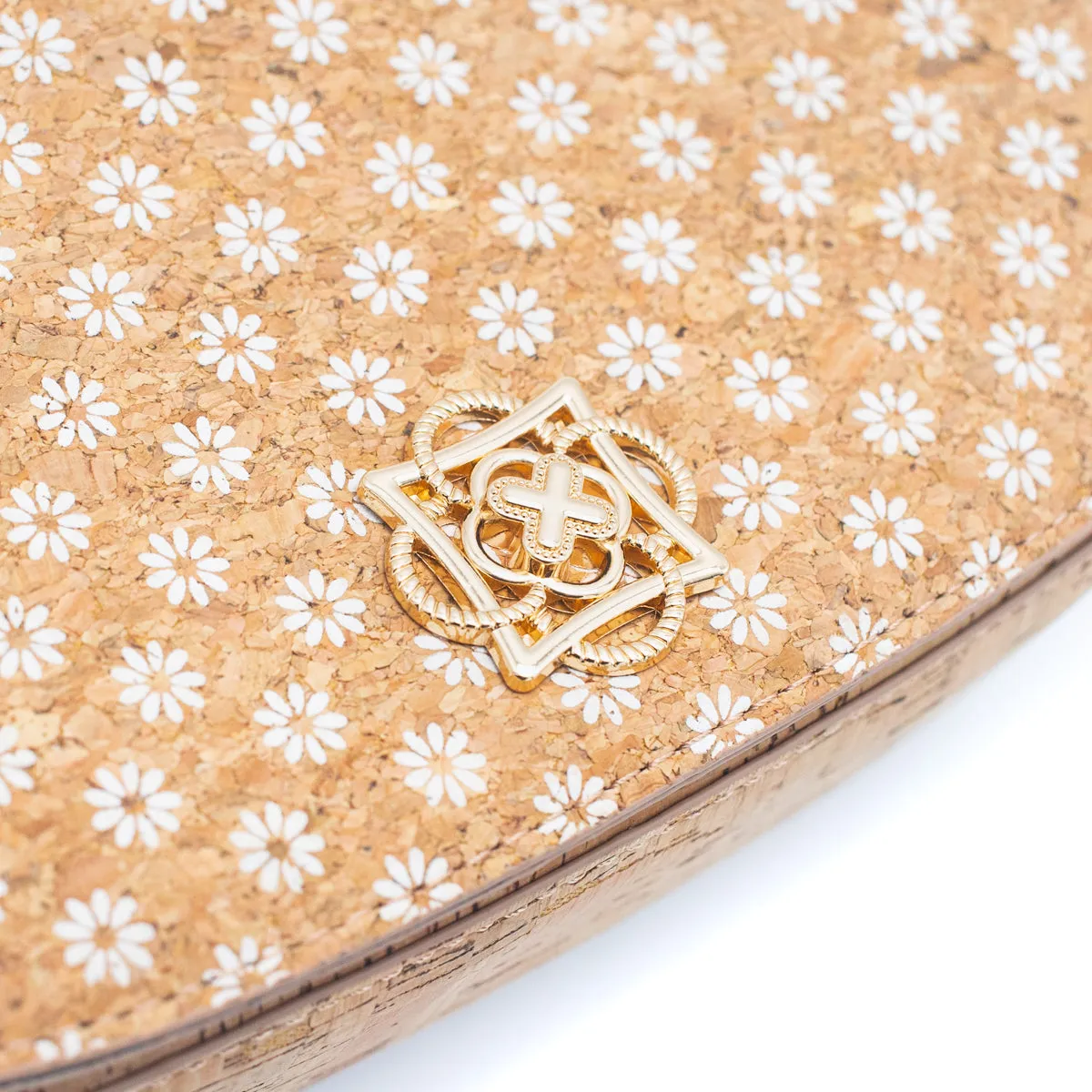 White Daisy Cork Crossbody Bag with Wide Woven Strap for Women BAGF-080