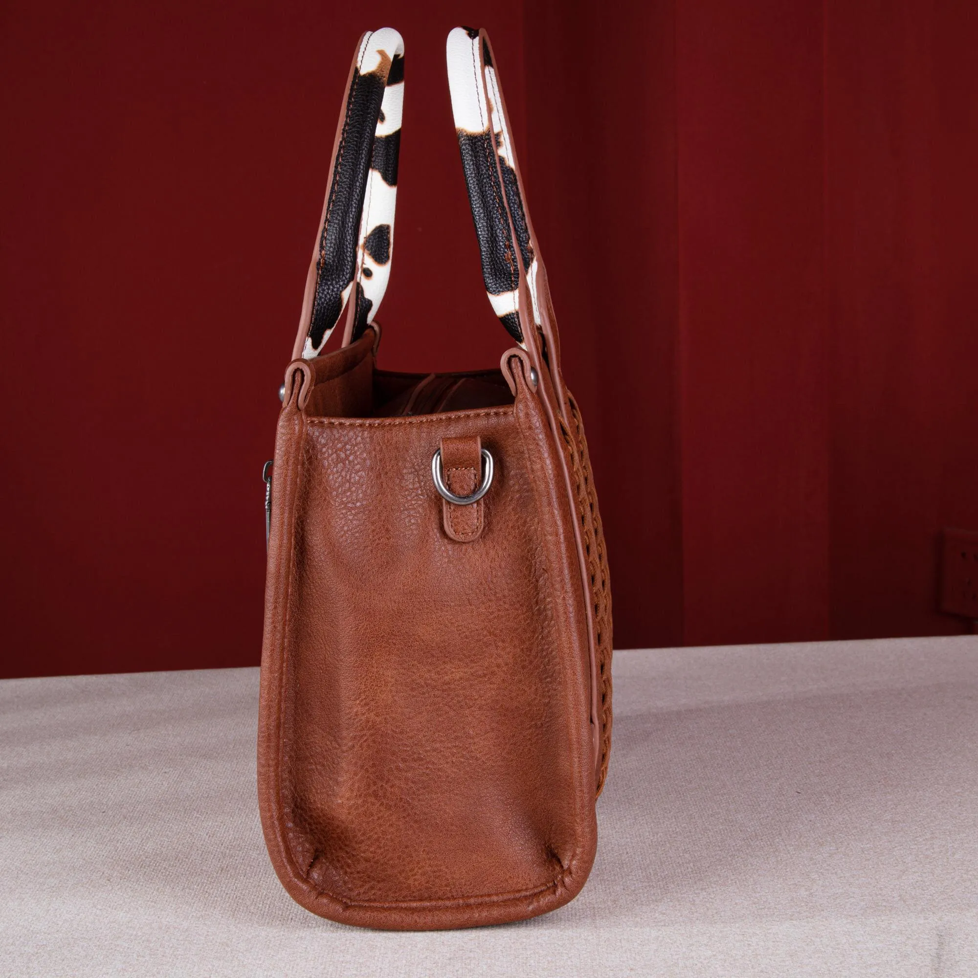 Wrangler Whipstitch Patchwork Crossbody Tote Brown Cow