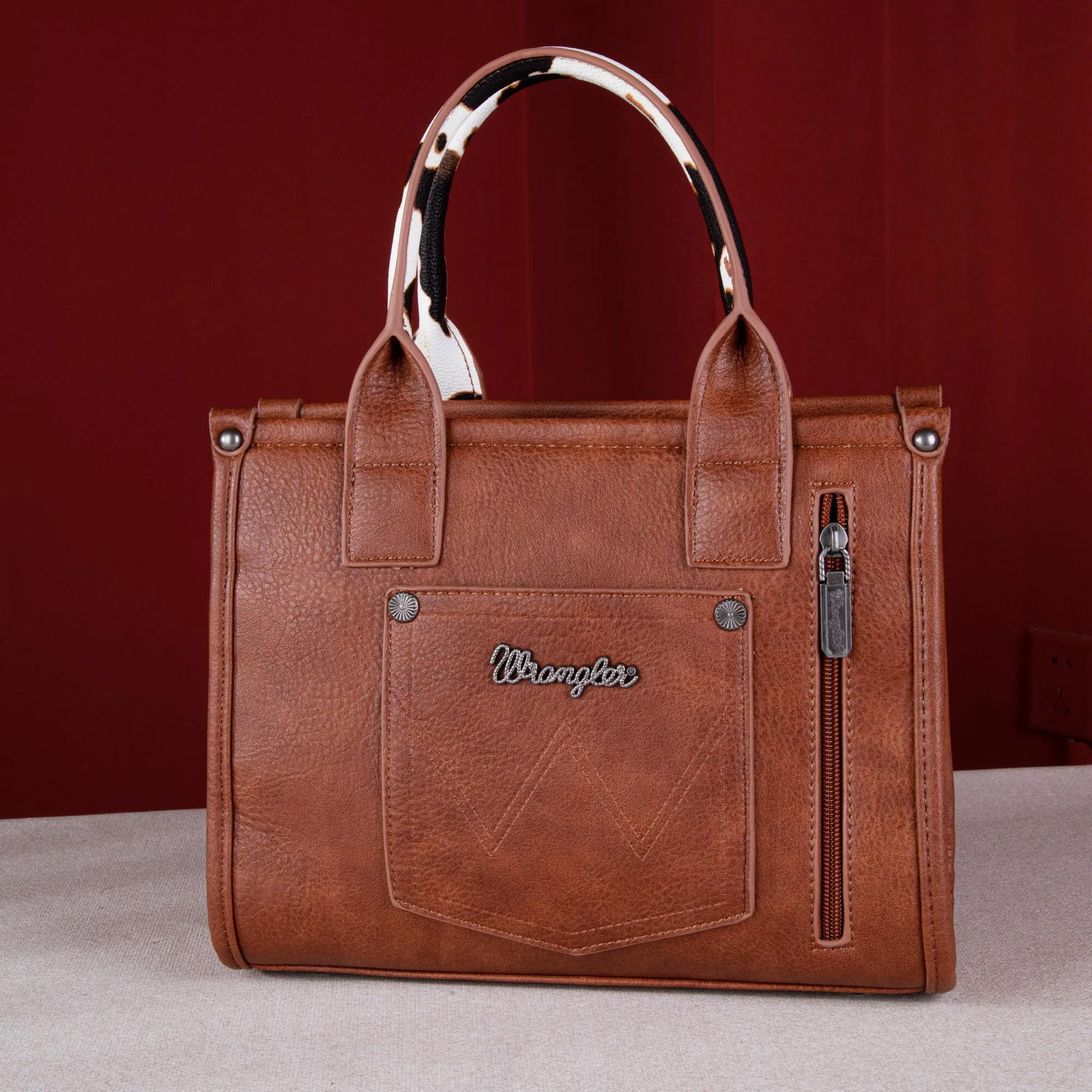 Wrangler Whipstitch Patchwork Crossbody Tote Brown Cow